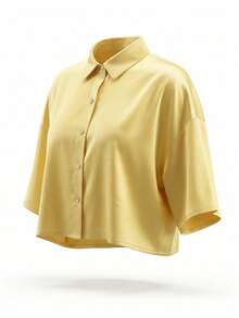 Women's Silky Smooth Short Sleeve Shirt Collar Blouse, Medium Stretch Summer - Yellow - View 4