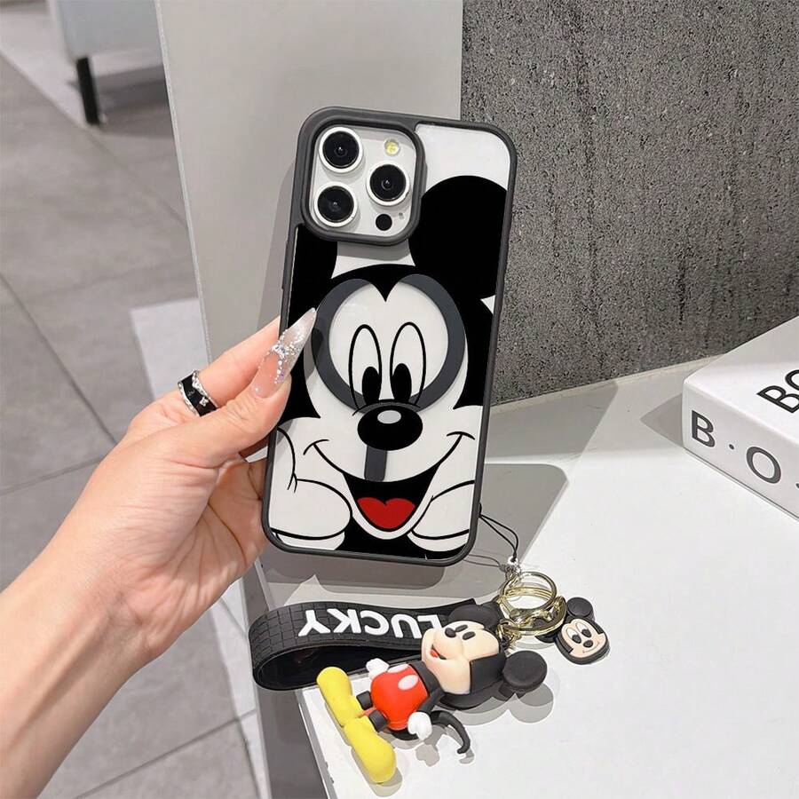 This Disney Mickey Mouse Pattern Lanyard Phone Case Features A Strong Magnetic Closure And Full Coverage Of Acrylic And TPU Material. It's Shockproof, Lightweight, And Suitable For IPhone17/16/11/13/15/15 Plus/15 Pro/15 Pro Max/12/14 Pro Max/11 Pro Max/12 Pro/12 Pro Max/13. It's A Popular Birthday Gift, Business Gift, Durable, Stain-Resistant, And Fingerprint-Resistant New Phone Case For Men And Women. It Also Includes A Mickey Mouse Phone Case And Mickey Mouse Doll Bracelet. Compatible With SamsungGalaxy S20, S21, S22, S23, And S24 Series. It's The Perfect Gift For Friends And Family. This Stylish Phone Case Is Fun, Lightweight, And Durable. IPhone17 Pro Max Phone Case, Minnie Phone Case. - 黑色 - 查看 1