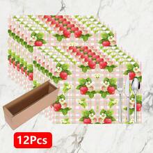 1pc/4pcs/6pcs Strawberry Pattern Linen Placemats, Suitable For Dining Table, All Season Decor, Modern Washable Table Mats, Room Decor, Coasters, Kitchen Dining Mats, Indoor Outdoor Party Decoration, Home Decor, Ideal Gift - Multicolor - View 13