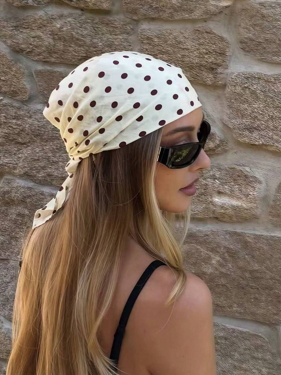 Pañuelo retro de lunares, pañuelo cuadrado bohemio, diadema de protección solar para mujeres para viajes/playa, adecuado para vacaciones/uso diario, festivales, cumpleaños - lunares - Ver 1