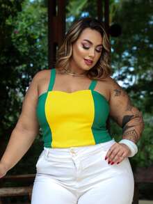 Women's Plus Size Cropped Top, Green And Yellow, World Cup Brazil, Cheering For The Brazilian National Team, Brazil's Games, Curve - 綠/黃 - 查看 1