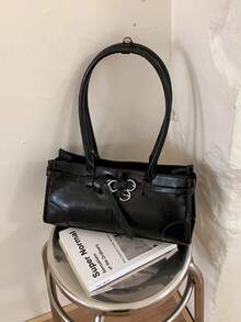 New Fashion Handbag, Minimalist Elegant Messenger Bag, PU Leather Vintage Urban Chic Tote Bag, Versatile Shoulder Bag For Commute And Daily Use - Black - View 4