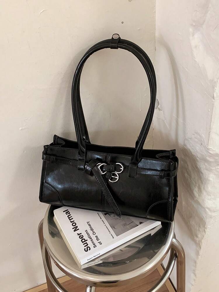 Túi xách thời trang mới, túi đeo chéo thanh lịch tối giản, túi tote da PU phong cách vintage thành thị sang trọng, túi đeo vai đa năng cho công sở và sử dụng hàng ngày. - màu đen - Xem 3