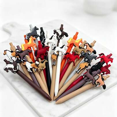 1/6/12/24pcs Horse Shaped Ballpoint Pens, Suitable For Horse Riding Enthusiasts, Lucky Pens As Gifts For Family And Friends, Meaningful Stationery For Study And Office Use