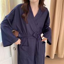 Áo ngủ kiểu kimono tối giản họa tiết waffle mới năm 2025 dành cho nữ, thích hợp cho mùa Xuân/Thu/Hè. - Nhiều màu - Xem 9