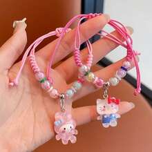 SANRIO 1条/6条装三丽鸥Hello Kitty可调节编织手链，手工可爱树脂吊坠饰品，适合青少年，闺蜜生日礼物，动漫时尚生日礼物，复活节和圣诞节礼物。友谊手链，女孩手链（部分商品随机发货） - 手鍊 - 查看 16