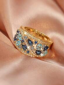 Cubic Zirconia Decor Color Block Daily Wear Ring - Yellow Gold - View 2