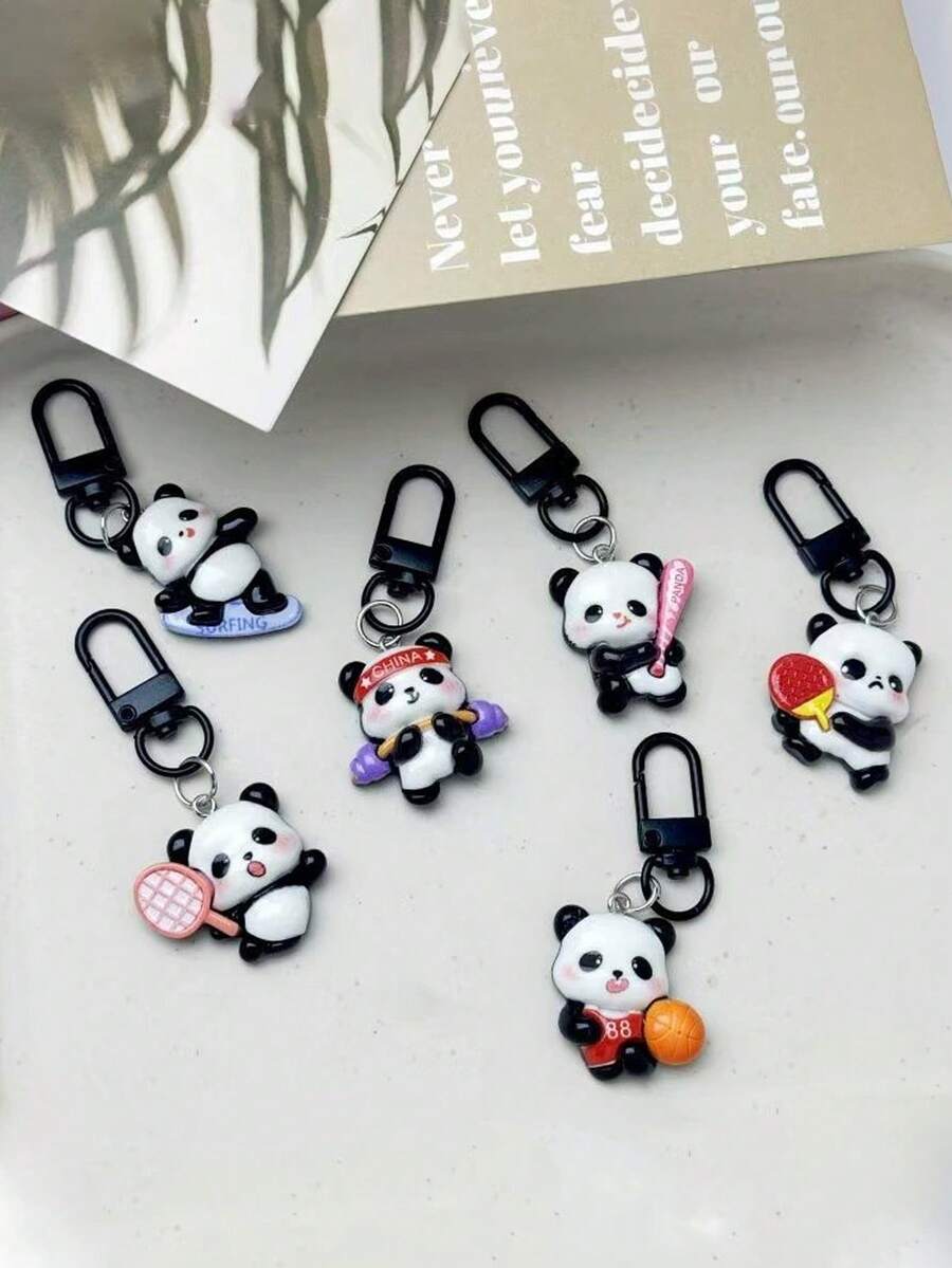 Six Creative Cartoon Panda Cultural And Creative Keychain Accessories, Cute And Adorable, Perfect For Backpacks, Hangers, And Decorations, Ideal As Gifts For Friends. - Multicolor - View 1