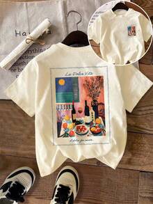 女士休闲圆领短袖T恤 夏季 - 杏色 - 查看 1