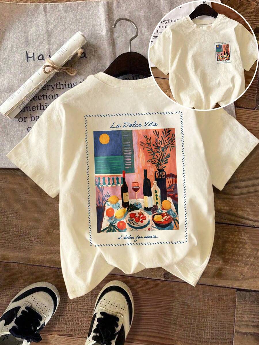 女士休闲圆领短袖T恤 夏季 - 杏色 - 查看 1