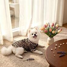 1pc Pet Dog Pajamas, Cute Leopard Print & Cow Print Fabric, Non-Stretch, Suitable For Extra Small & Small Dogs, Cats, Casual Loungewear - Coffee Brown - View 7