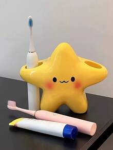 4-In-1 Cute Star Plastic Toothbrush Toothpaste Holder | Durable Plastic Material, Multi-Functional Design, Suitable For Bathroom, Office And Travel Use; Ideal Bathroom Decor And Home Decor - Multicolor - View 4