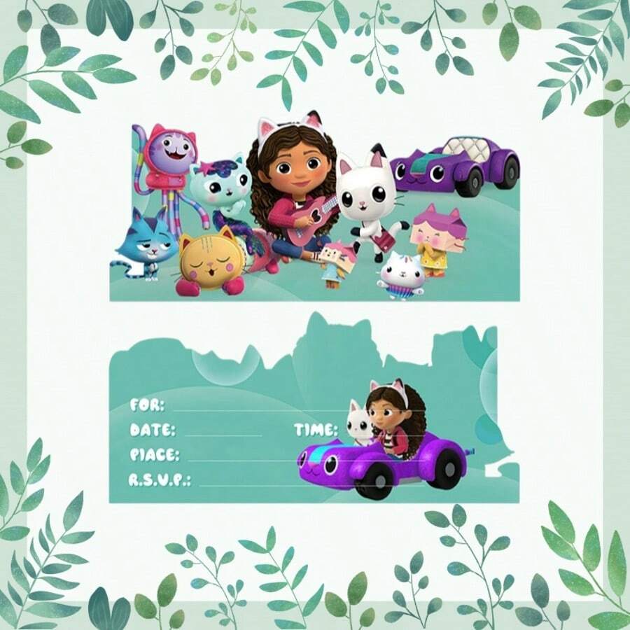 Gabby's Dollhouse 10 piezas Tarjeta de invitación para fiesta temática de cumpleaños - Multicolor - Ver 1
