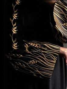 1pc Fashionable Open Abaya With Exquisite Embroidered Cuffs, Suitable For Women's Daily Wear, All-Season, Muslim Islamic Clothing - Multicolor - View 2
