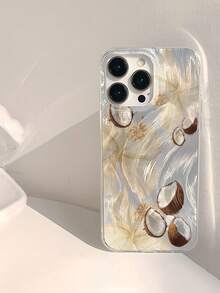 1 peça Capa de telemóvel TPU à prova de choque com cobertura total, padrão floral & coco, compatível com Apple 16/15/14/13/12/11 Pro Max - Multicolorido - Ver 1