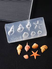 1個海灘貝殼夏季美甲矽膠模具 高浮雕海洋主題貝殼海星海螺模板 凝膠印花美甲模板工具 美甲沙龍DIY度假風美甲用品 可重複使用美甲印花工具 - 無色 - 查看 6