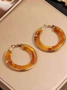 Pendientes de aro redondo de resina con estilo retro europeo y americano, con electrochapado de lujo elegante - Multicolor - Ver 11