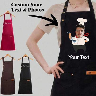 1 bộ dụng cụ nấu ăn có thể tùy chỉnh với chữ và ảnh cá nhân, tạp dề đầu bếp có thể tùy chỉnh với tên và logo, thích hợp làm quà tặng cho bố, mẹ, chồng, vợ, bạn gái, bạn trai, nhân dịp Ngày của Cha, Ngày Valentine, Ngày của Mẹ, sinh nhật, kỷ niệm, tốt nghiệp, đám cưới và các dịp đặc biệt khác dành cho bạn bè và gia đình. Cũng có găng tay rửa chén có thể tùy chỉnh logo.
