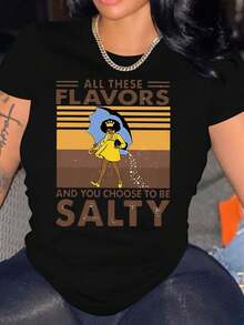 Camiseta con Estampado de Todos Estos Sabores, Manga Corta, Cuello Redondo, Estilo Casual para Verano y Primavera, Ropa de Mujer - Negro - Ver 1