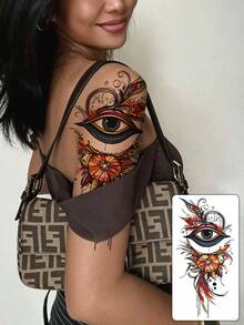 1 Stück Bohemian Stil Henna Temporäre Tattoo Aufkleber, Schmetterling, Auge, Blumen Muster, wasserfest & schweißfest, geeignet für Frauen oder Männer auf Rücken, Hand, Fuß, zum Abdecken von Narben, anwendbar für Tanzen, Bühnenauftritte, moderne Kunst - Schwarz - Übersicht 1