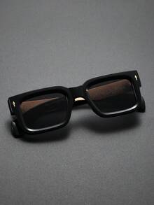 1pc Solid Color Casual Minimalist Square Frame Decorative Sunglasses, Versatile For Men, Suitable For Daily Wear, Party, Street Style, Summer, Casual, Business, Dating, Photoshoot, Outdoor, UV Protection - Black All Gray - View 2