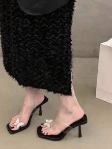 Niche Luxury Crystal Butterfly Decor Women Slide Sandals - Black - View 11