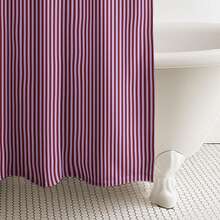 1PC Vintage Striped Shower Curtain For Bathroom, Violet Red Cotton Extra Long, Boho Bathroom Decor, Abstract Minimalist Bath - B - 查看 2