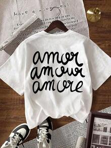 Camiseta casual holgada de mujer con cuello redondo y manga corta estampada blusa oversize dama - Estilo IV - Ver 6