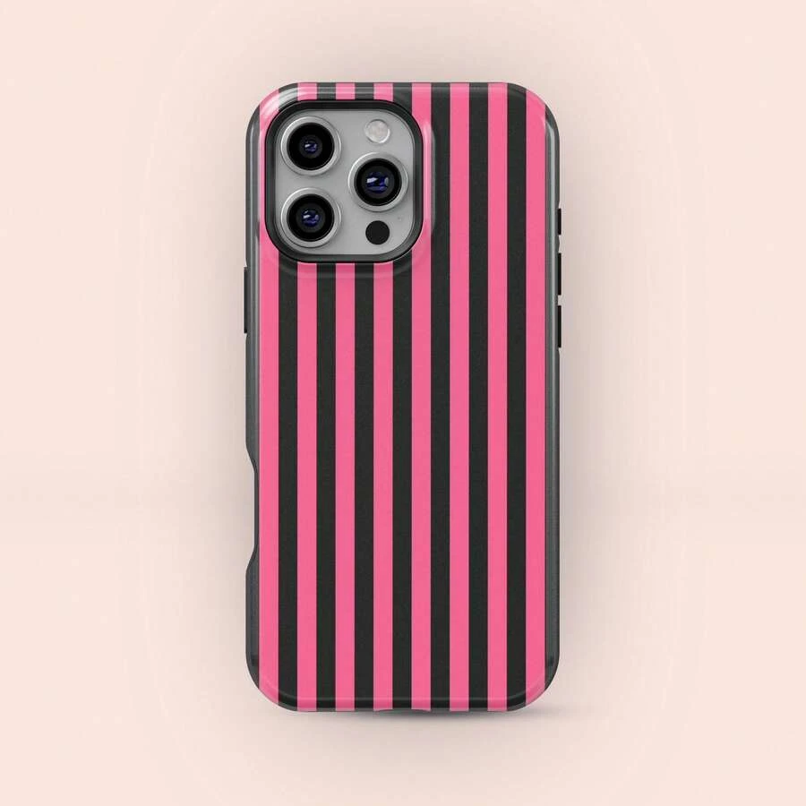 粉黑条纹手机壳，简约设计，兼容 17 Pro Max、16e、15 Pro、14 Plus、13、12、11 Pro Max - 彩色 - 查看 1