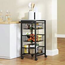 3-Tier Kitchen Trolley With Wheels, Rolling Serving Cart, Kitchen Cart With 3 Steel Baskets, Serving Cart - Light Grey - View 2