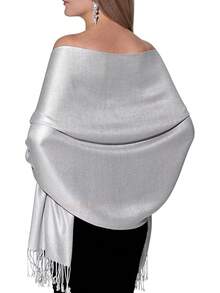 Shawls And Wraps Evening Dresses, Large Soft  Wedding Shawl - 淺灰銀色 - 查看 1