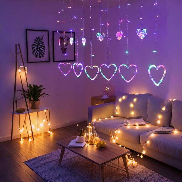 1 String Bohemian Style Heart-Shaped Decorative Lights, 8 Flashing Modes LED Heart-Shaped Fairy Lights With Switch Control, Romantic Floral Theme Suitable For Valentine's Day, Wedding, Home, Garden, Bedroom, Corridor And Stairs Decor - Batteries Not Included