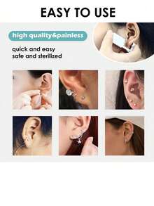 4Pcs/Set Ear Piercing Kit - 2 Packs Disposable Ear Piercing Gun Built In 316L Stainless Steel CZ Ear Studs, A Mark Pen And Ear Piercing Clean Threads, Professional Ear Piercing Kit For Women Men At Home Self Use Daily Wear Festival Gift - Multicolor - View 4