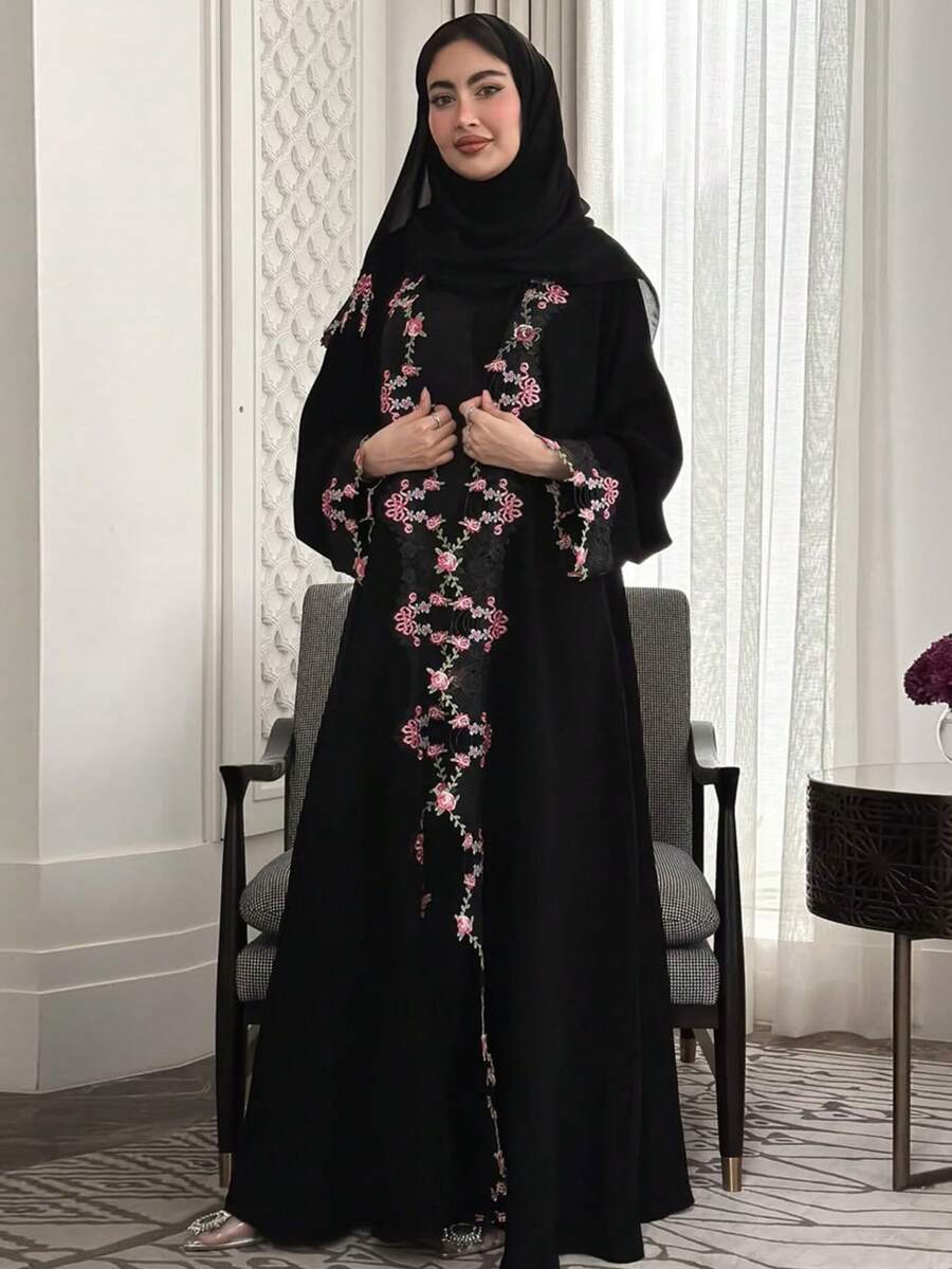 Hafizah كارديجان أسود بتطريز زهري كثيف، أسلوب وقور خفيف، متعدد الاستخدامات للتنقل اليومي والحفلات، رداء طويل نسائي بتصميم نحيف للعطلات 