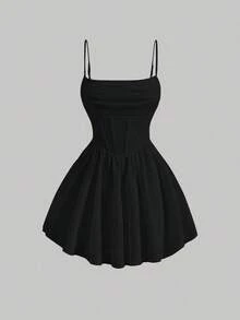 MOD Vestido Camisero Con Cintura Plisada Para Mujer - Caqui - Ver 5