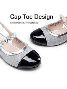 Girls Dress Shoes Slingback Heels Round Toe Pump For Little Big Kids Flower Party Wedding Princess - 銀色 - 查看 8