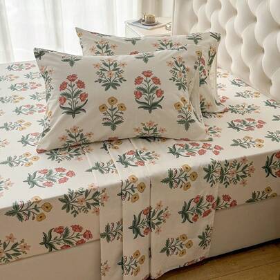 Bộ chăn ga gối 4 món 100% cotton, dễ giặt ủi, mềm mại và thân thiện với da, bao gồm 1 ga trải giường, 1 ga bọc nệm, 2 vỏ gối, thoáng khí, mang lại giấc ngủ thoải mái, phong cách tối giản, món quà tuyệt vời dành cho bố mẹ và bạn bè.