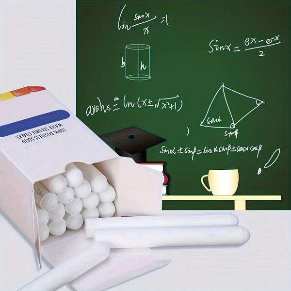 1 hộp 20 viên phấn trắng không bụi, phấn có thể giặt được, thích hợp dùng trong gia đình, giảng dạy, vẽ, bảng đen, nghệ thuật ngoài trời, tan trong nước.