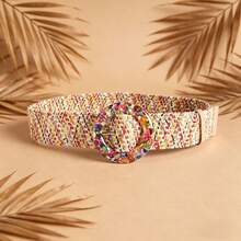 1pc Boho Woven Waist Belts, Multicolor Raffia Belts With Decorative Buckles For Women, Summer Beach & Casual Dresses - Color - View 14