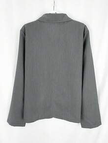 Chaqueta Jisaneya de unicolor con cuello de mezcla de lino gris, prenda exterior ligera y versátil para primavera/verano - Gris - Ver 3