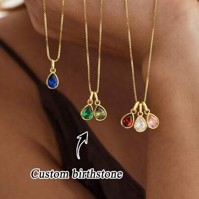 1pc Custom Birthstone Necklace, Stainless Steel Gemstone Necklace, Multiple Birthstone Necklace, Grandma Necklace, Mother's Day Gift, Fashion Necklace, Jewelry Women, Custom Women's Necklace, Family Necklace, Simple Gift, Custom Necklace, Gift For Mom, Birthday, Anniversary Gift For Her