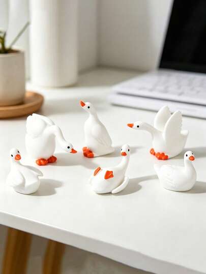 Bộ 6 tượng ngỗng mini bằng nhựa dễ thương, dùng để trang trí nhà cổ tích, đồ trang trí sân vườn, đồ trang trí nhà cửa, động vật mini bằng nhựa, đồ trang trí sân vườn ngoài trời, quà tặng (Màu sắc và kiểu dáng ngẫu nhiên)