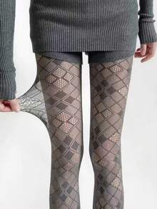 Y2K Sexy Plaid Fishnet Stockings, High Elasticity Tights, Retro Jacquard Pantyhose - Multicolor - View 10
