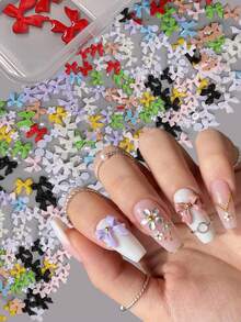 QIANJIKU 12 pièces/set Décorations d'art pour ongles en 3D nœud papillon mixte, style Y2K multicolore en résine, accessoires pour ongles avec perles et strass, fournitures DIY pour ongles girly - Multicolore - Voir 4