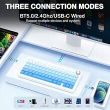 AULA F75 75% Wireless Mechanical Keyboard, 3 Connection Modes: Bluetooth 5.0, 2.4G Wireless, And Type-C Wired. Hot-Swappable Switches, Gasket Structure, 5-Layer Noise Reduction, PBT Keycaps, PC Plate, Multifunctional Metal Knob, RGB Backlight, 4000mAh Battery, Suitable For Gaming And Office - View 6