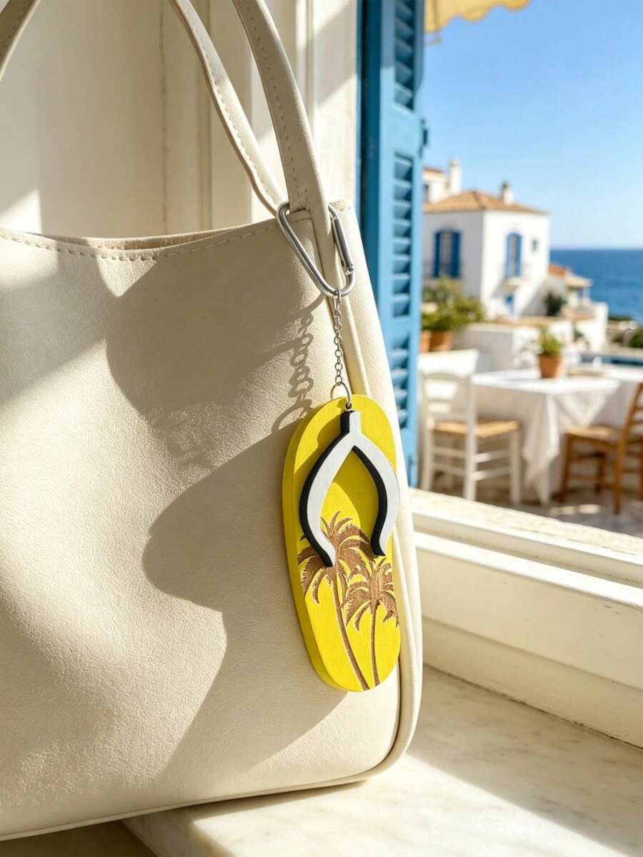 1pc Summer Flip Flop Keychain, Beach Themed Colorful Flip Flop Design With Tropical Palm Tree Decor, Fun Holiday Accessory, Travel Keychain, Bright Yellow, Blue, Pink Flip Flops, Keychain Set To Create Summer Vibe, Suitable For Bags And Wallets, Perfect Holiday Gift, Bohemian Style Accessory, Fashionable Beach Party Decor, Creative Holiday Keychain For Summer Lovers, Casual Chic Summer Lifestyle Accessory