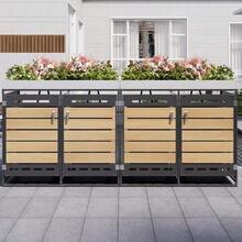 Storage Unit With Planter, Horizontal Slats With Wood Look, Slotted Ventilation Holes, All Iron Garden Cabinet With Lock. - 黑色1 - 查看 12
