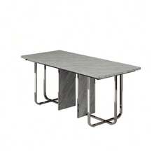 Mesa de comedor, 180 x 80 x 75 cm, mesa de comedor moderna, mesa de comedor robusta, patas de metal, mesa de comedor grande, mesa de comedor rectangular, mesa de comedor para 6 personas, mesa de comedor moderna y sencilla, gris + plata - Gris - Ver 8