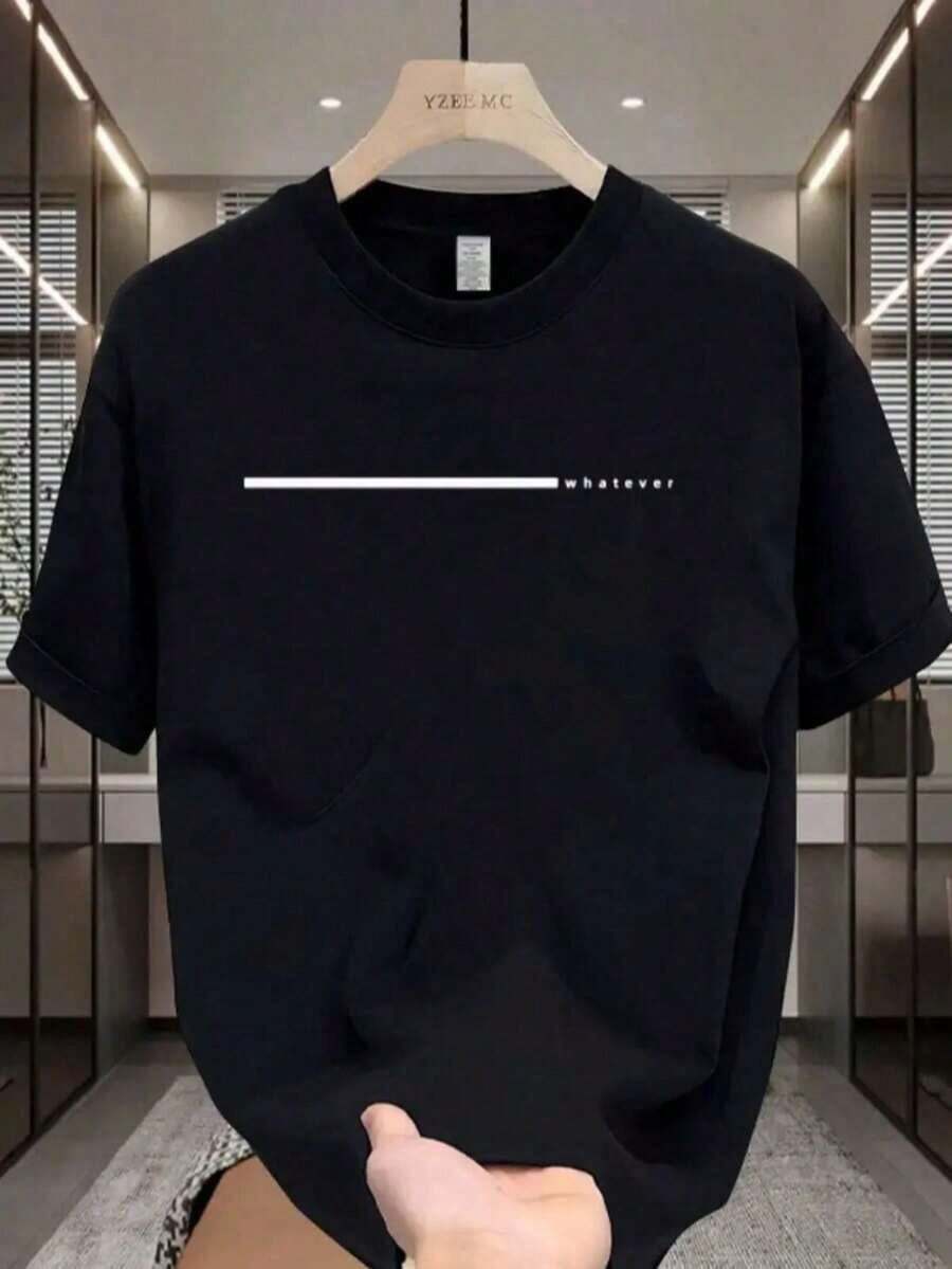 Men's Crew Neck, Short-Sleeved T-Shirt. Casual Style With Modern And Comfortable Prints. For Men And Women, Couple Style, Couple, Short-Sleeved T-Shirt With Print CMCF - 黑色 - 查看 1