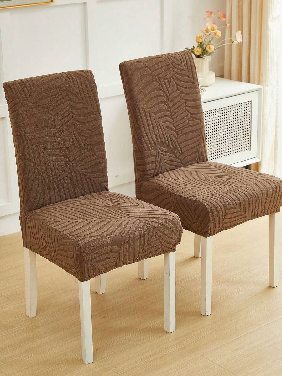 Bộ 1/4/6/8 vỏ bọc ghế có thể tháo rời, họa tiết lá jacquard mềm mại, co giãn, phù hợp với ghế phòng ăn, phòng khách, phòng ngủ. - Cà phê nâu - Xem 1